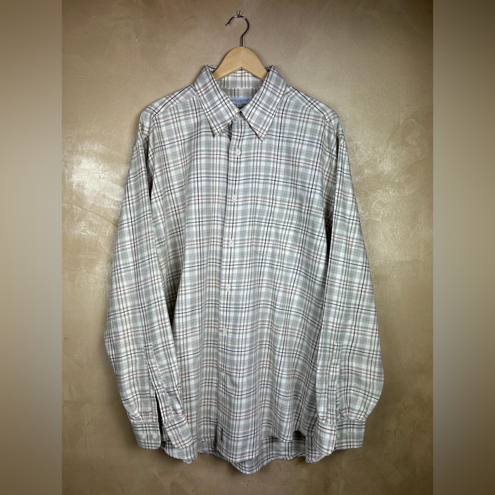 Alex Cannon Men's Long Sleeve Shirt XL Linen Tan  Plaid